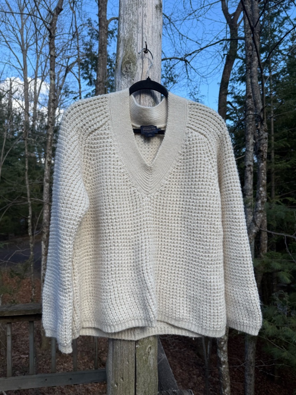 Pendleton Cream V-Neck Wool Sweater